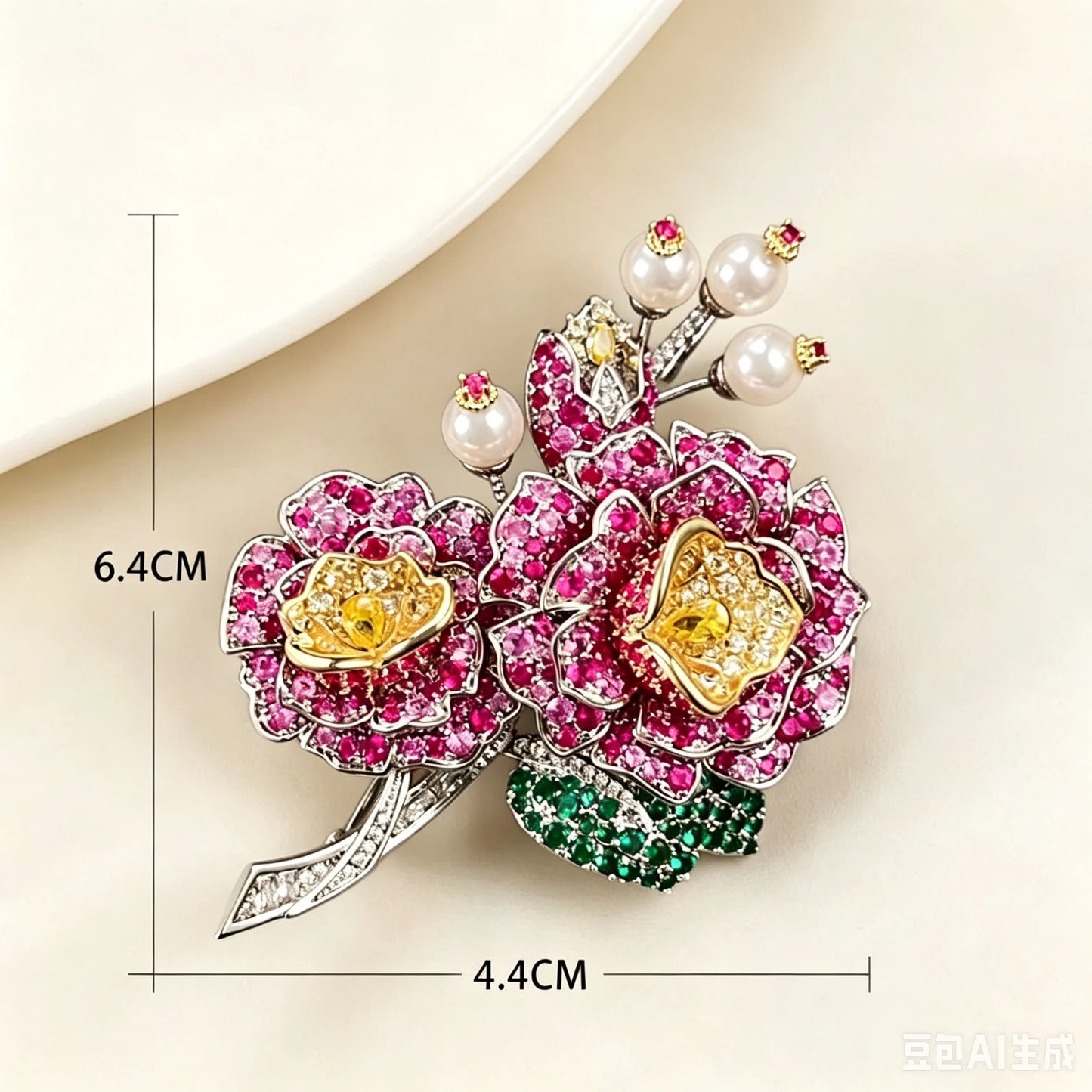 High-end Vintage Camellia Zircon Rhodium Plated Brass Brooch Pin Women Engagement Wedding Party Birthday Gift Fashion