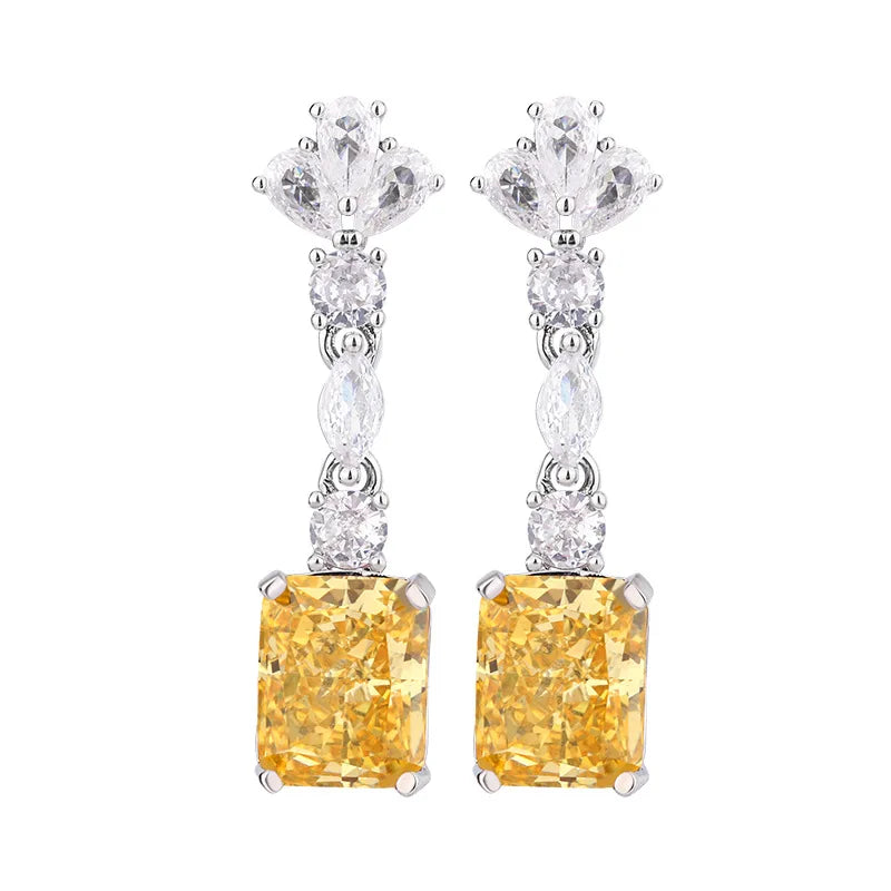 Gemfiori New square Earrings Fashionable Exquisite Super fairy Simple Pendant Ring Retro Long Jewelry Set