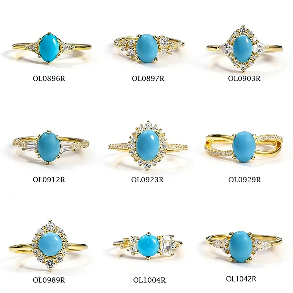 ArtistA Abiding Classic Design 925 Silver Yellow Gold Plated Turquoise Rings Stacking Synthetic Gemstone Turquoise Ring in Stock