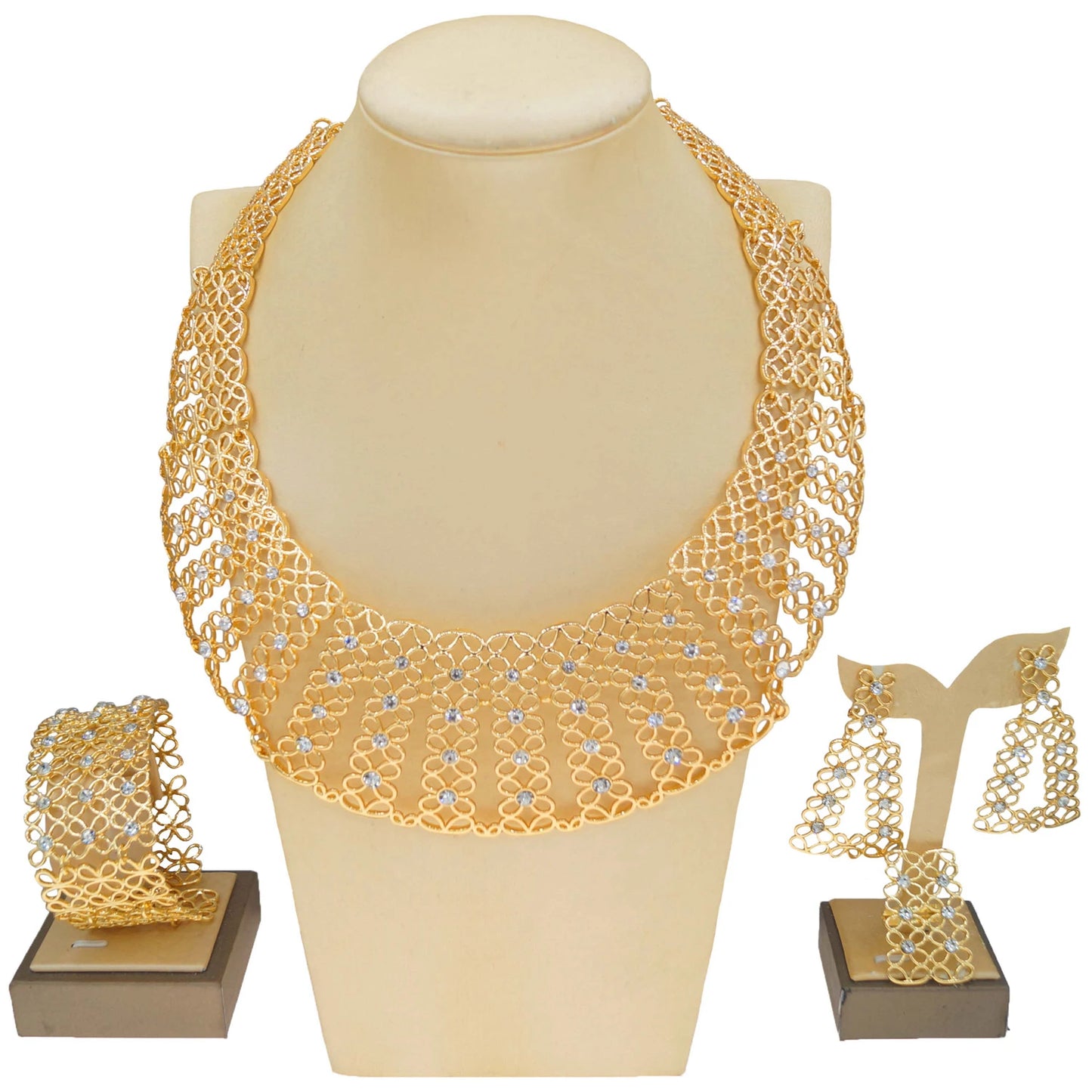 Zhuerrui Charm Hollow Jewelry Set Italian Luxury Women Jewelry Diamond Earrings Accompanied by Bridesmaids Hand CeremonyH00768