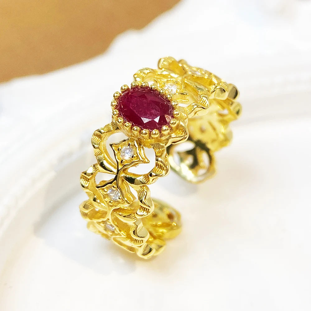 Gioiellieri Natural Red Ruby Ring with S925 Sterling Silver 925 Stamped for Women Luxury Earth Mined Fine Jewelry Anniversary Gift Band