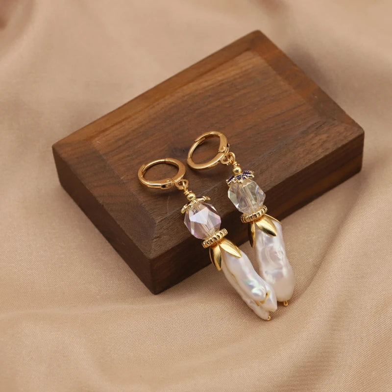Natural Baroque Pearl Long Flower Drop Earrings for Women Wedding Engagmement Gift Handmade Jewelry Earrings Bulk