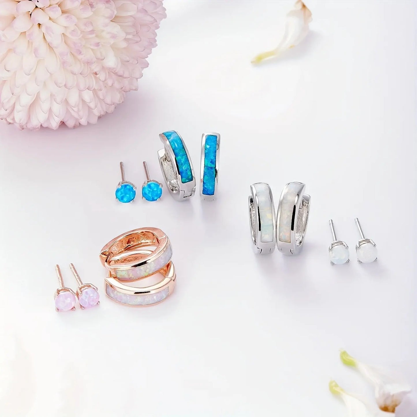 Women's Trendy Silver Plated Copper Alloy Geometric Opal Earrings Set Bulk Gifts