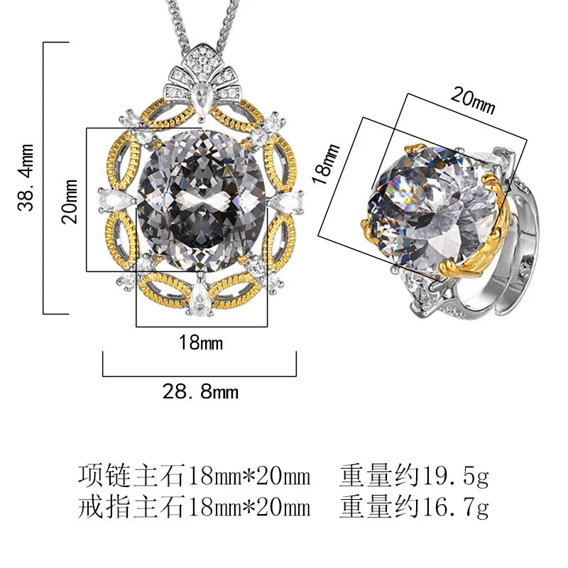 REDheart Copper Inlaid Zircon Gold-Plated Two-Color Line Trendy Pendant Flower Shape Women's Party Wedding Engagement Black Gray Brushed