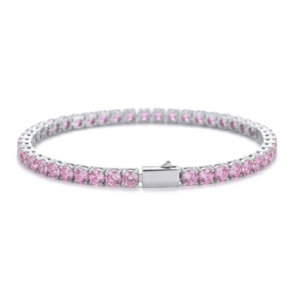 REBEL 4mm Iced Out Colorful CZ Tennis Bracelet Multi Color 1 Row Cubic Zirconia Brass Spring Clasp Bling Hip Hop Jewelry for Women Men