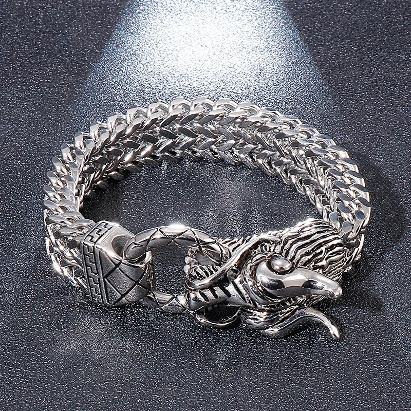 KALEN Fashion Men Fashion Punk Stainless Steel Bracelet Chinese Dragon Link Chain Bracelet