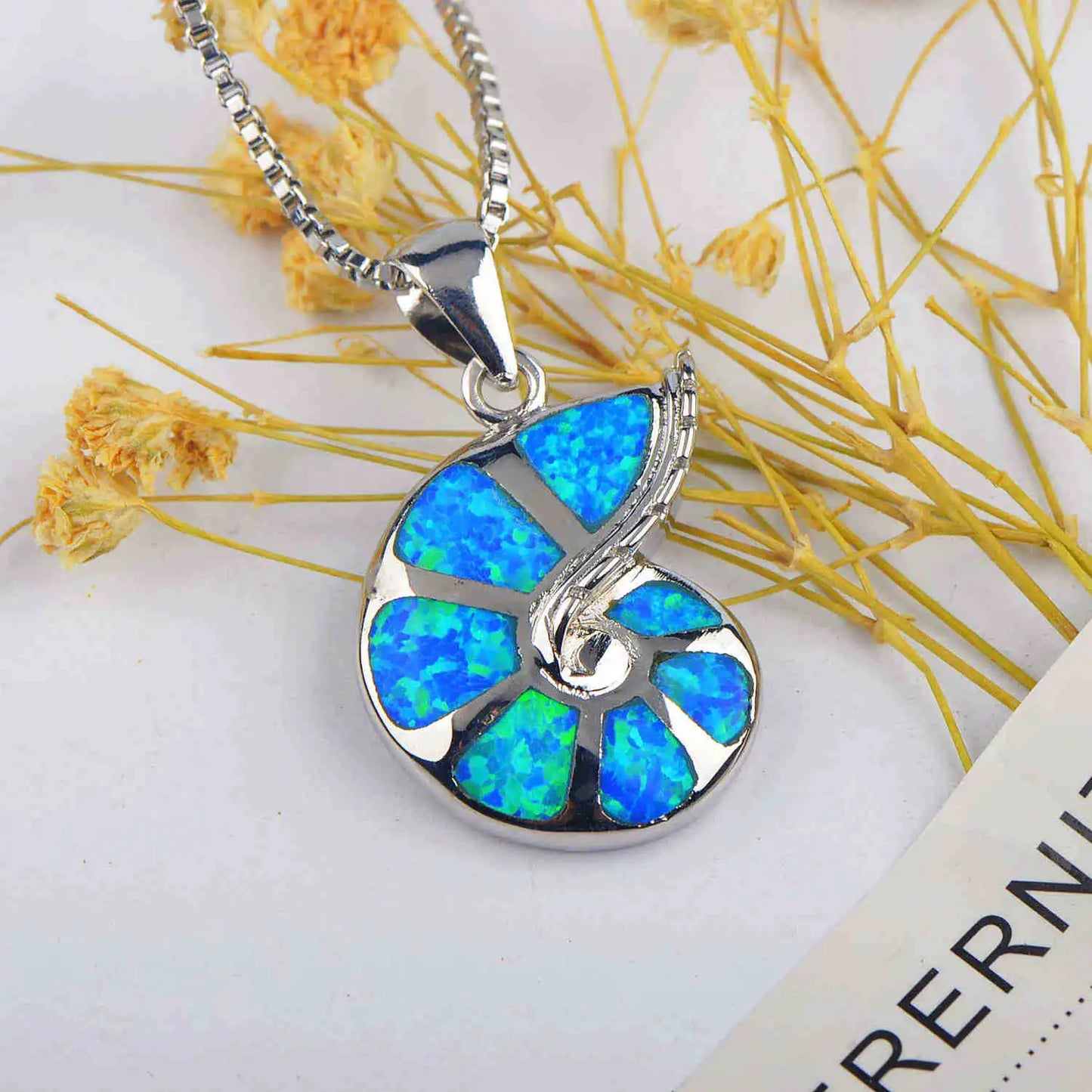 Hot Selling Christian Copper Animal Box Chain Hawaiian Conch Necklace Blue Opal Gemstone Minimalist Beach Vibe Gift Bulk Supply