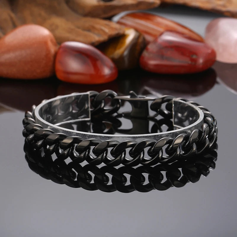 KALEN Gold Black Silver Plated Classic Mens Cuban Link Bracelets Chain Bangles