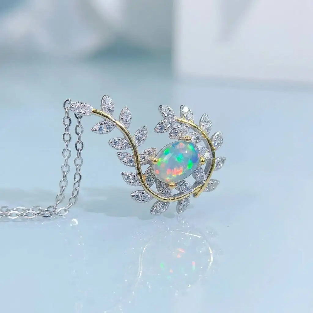 Gioiellieri Natural Opal Pendant with S925 Sterling Silver Oval Cut Genuine Gemstone Necklace for Women Elegant Anniversary Jewelry Gift