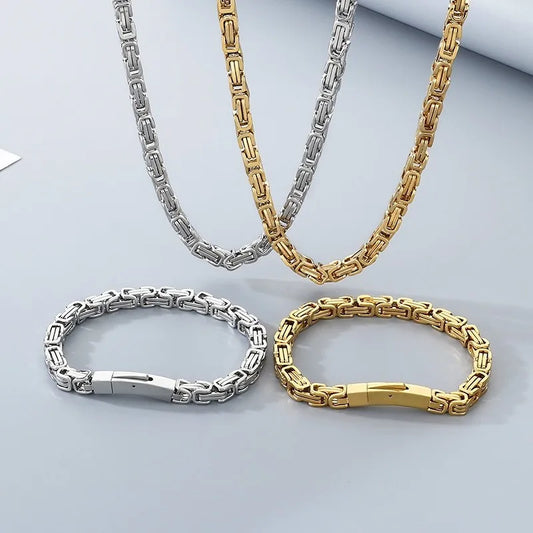 Kalen European American Unique Punk Trendy Vacuum Plated Stainless Steel Imperial Chain Magnetic Buckle Men's Bracelet Set