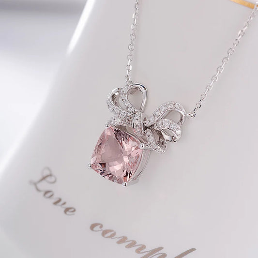 Gemfiori Korean Style Jewelry 18k Real Gold Natural Morganite Diamond Angel Jewelry Necklace for Women