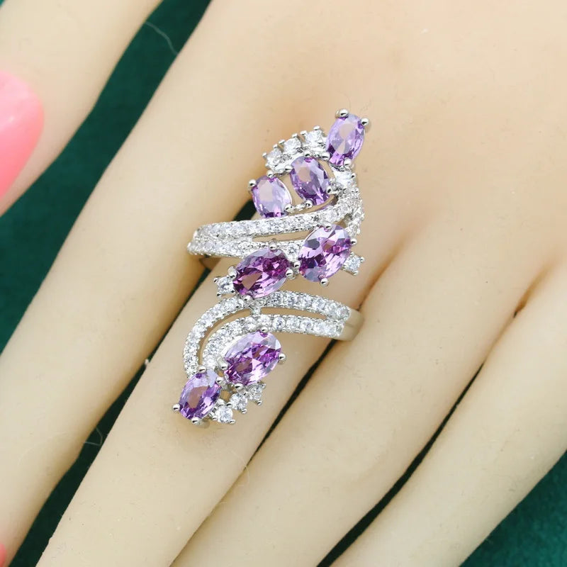 XOTICA Women's Custom Silver Crystal Ring Classic Wedding and Party Jewelry Purple for Engagement and Other Occasions- Rings