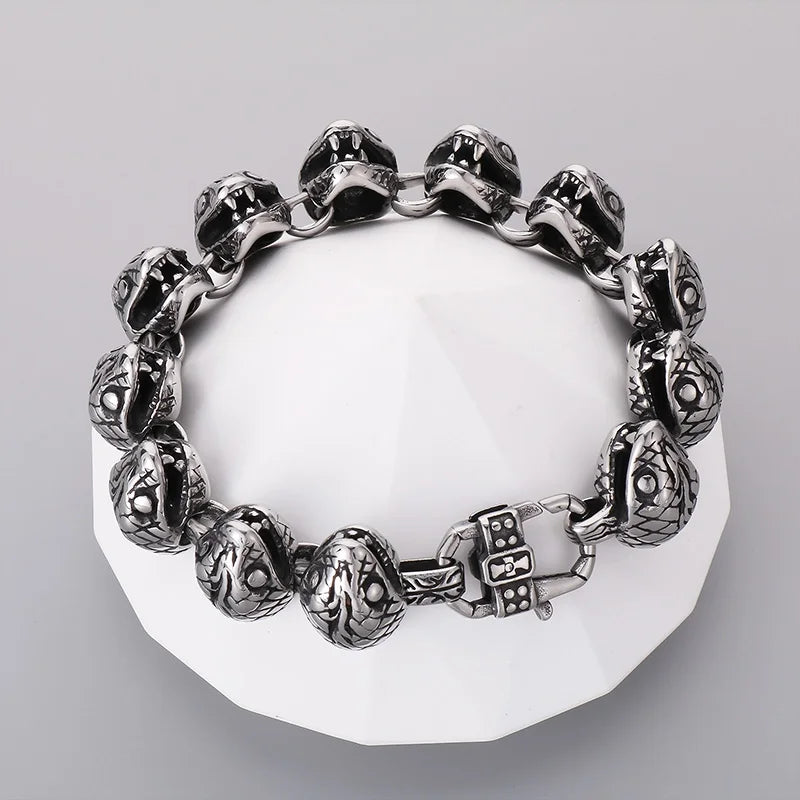 KALEN 220mm Men Punk Gold/Silver Color Stainless Steel Snake Head Links Bracelet