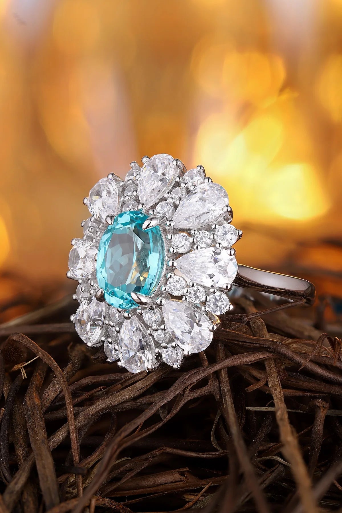 Gemfiori Jewelry Trendy High Quality S925 Silver Cultivated Paraiba Ring Unisex Engagement Ring for Wedding Party or Gift