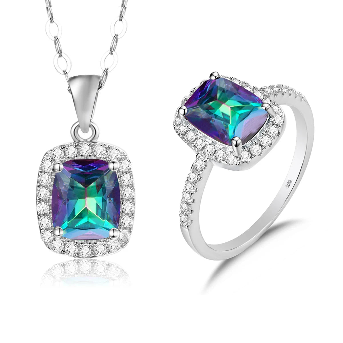 ArtistA 925 Silver Crystal Stone Rings and Pendant Necklace Sets Blue Topaz Aquamarine Gemstone Jewelry Display Set