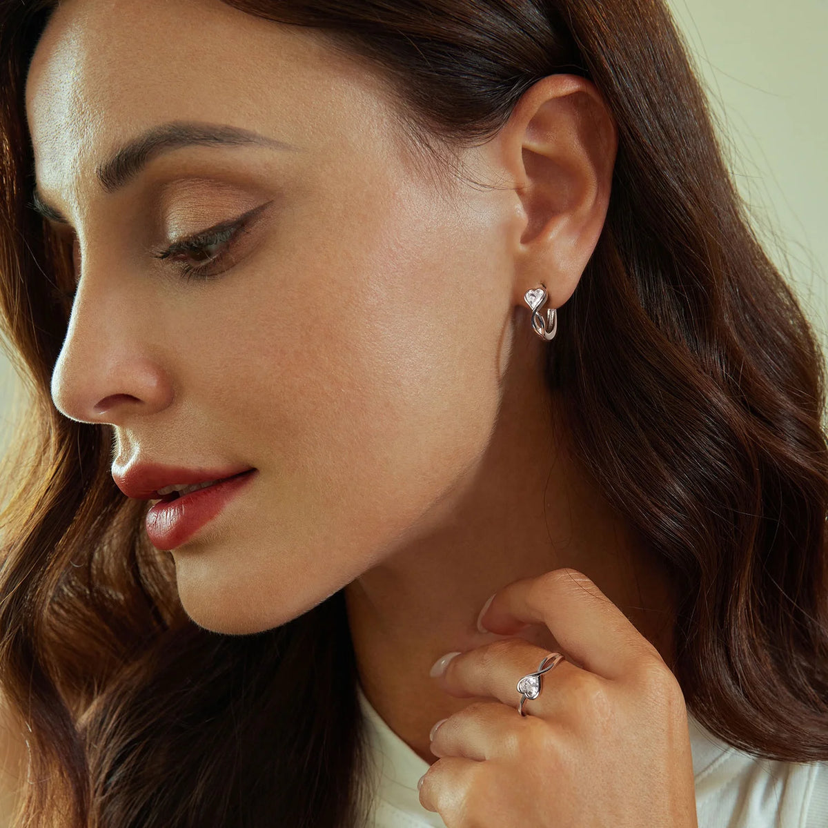 S&S Infinite Love Heart Zirconia Ring & Stud Earrings Set | 925 Silver Platinum Plated | Romantic | S&S Collection
