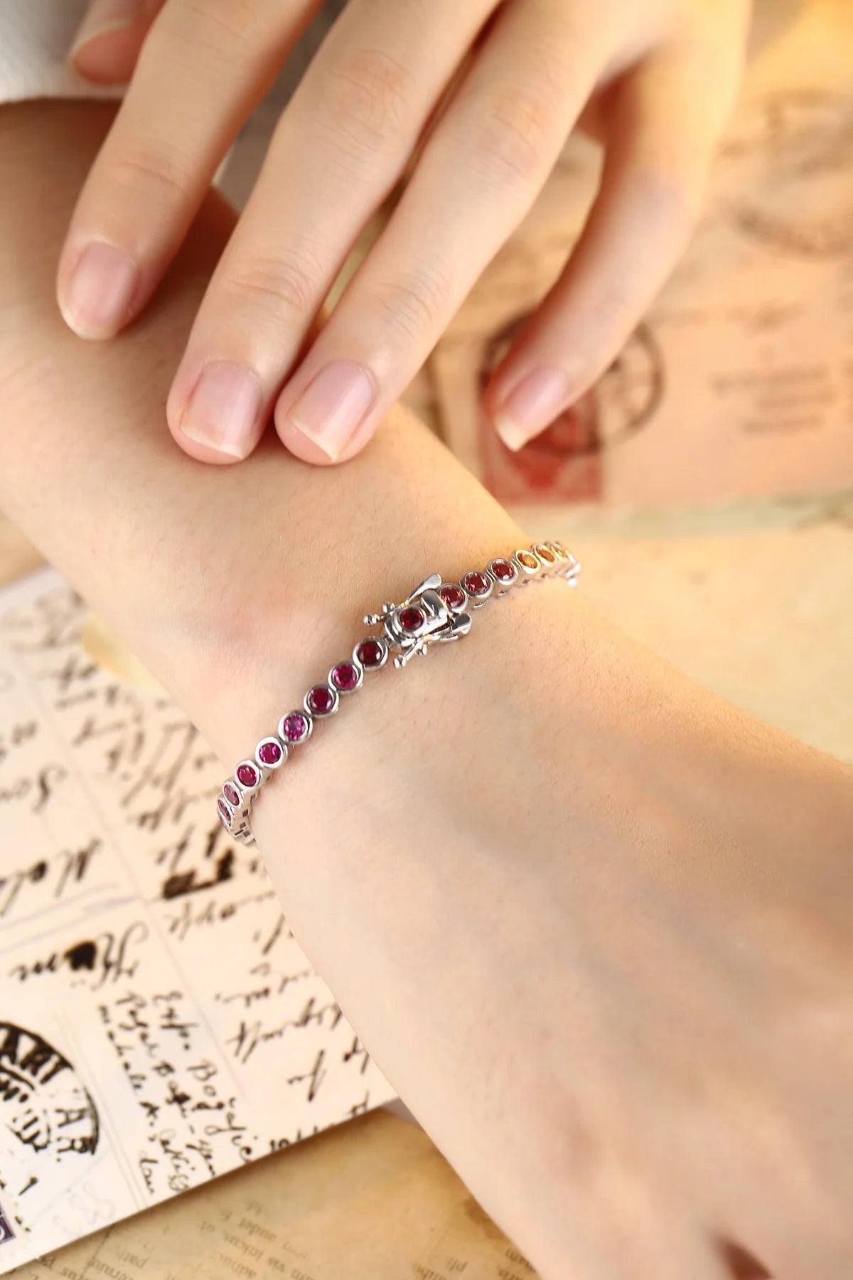 Gemfiori Rainbow Sapphires 3mm Round Tennis Bracelet 925 Sterling Silver Unisex Fashion Jewelry Lab Grown Sapphires Wedding Party
