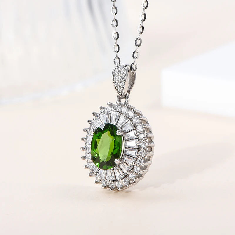 Gioiellieri Handmade 925 Sterling Silver Natural Diopsid Pendant Purple Crystal Healing Stone Necklace Rhodium Plated Oval Cut Claw Setting