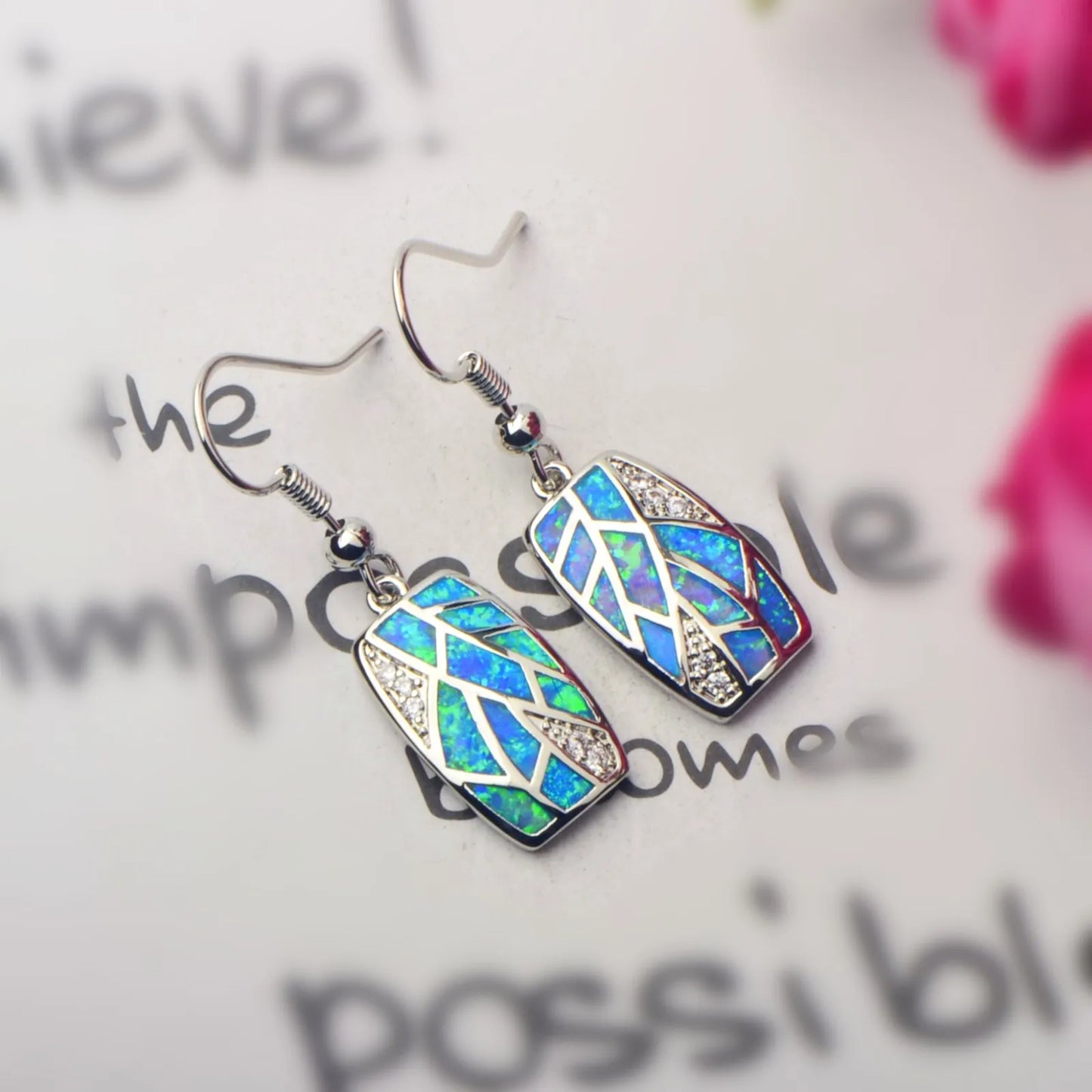 Aobao TikTok Viral Blue Opal Tree Patterns Earrings | Purple Crystal Accent Silver Plated Women's Engagement Jewelry-Trendy Bulk