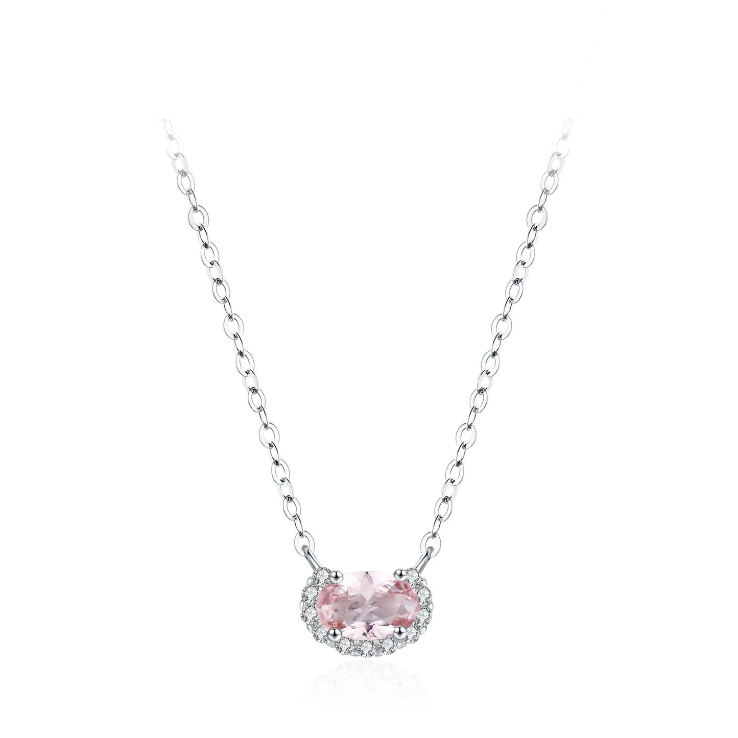 New 925 Sterling Silver Pink Collarbone Chain Earrings Fashion Sweet Fresh Jewelry Set Gift Set