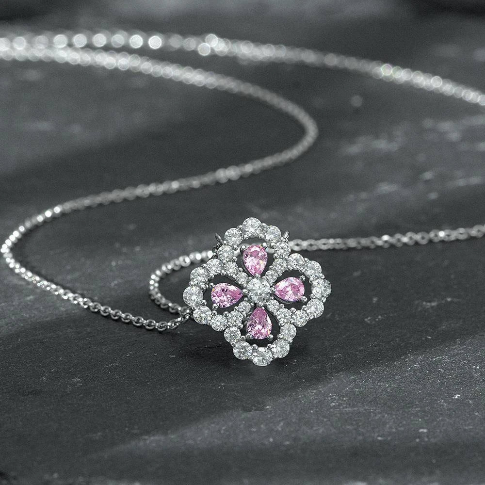 MUSHAN Jewelry Factory New Four Leaf Clover Pendant S925 Pink High Carbon Diamond Water Drop 2.5*4 Design Sense Pendant