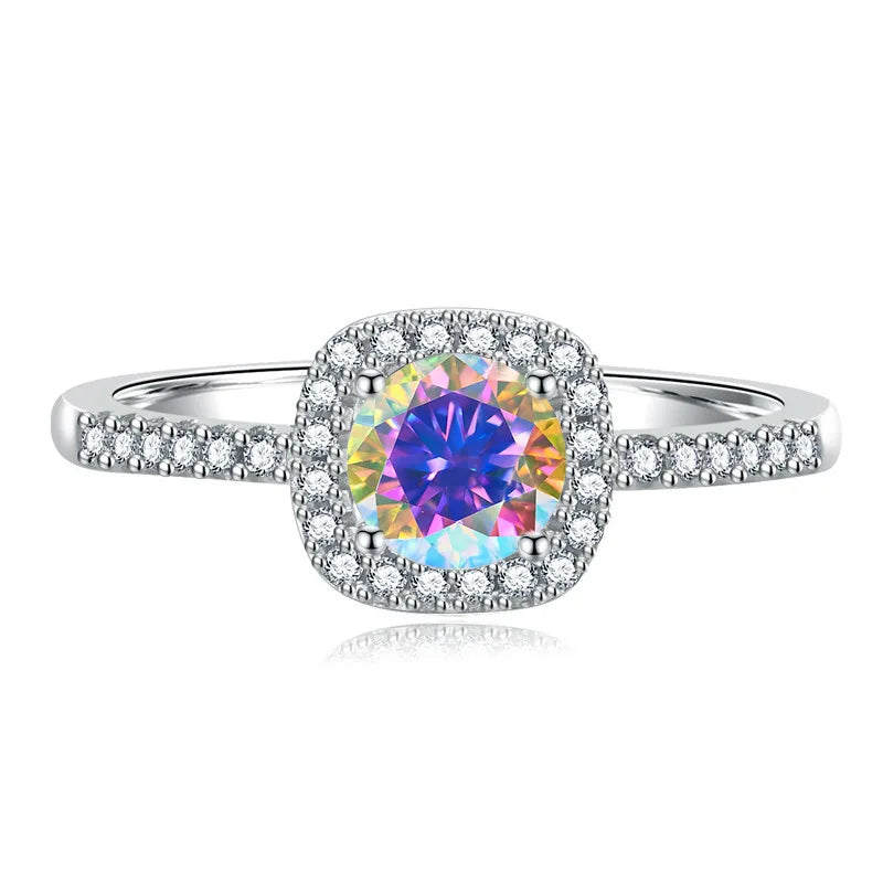 Colorful 0.5-2CT Round Brilliant Cut Loose Moissanite Set in 925 Sterling Silver Ring for Women Fashion Fine Jewelry Gift
