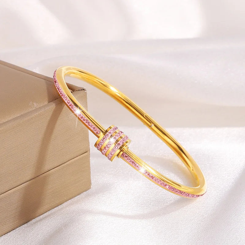 REBEL Stainless Inoxydable Stainless Steel 18K Gold Plated Roman Women Fashion Jewelry Bracelets Bangles