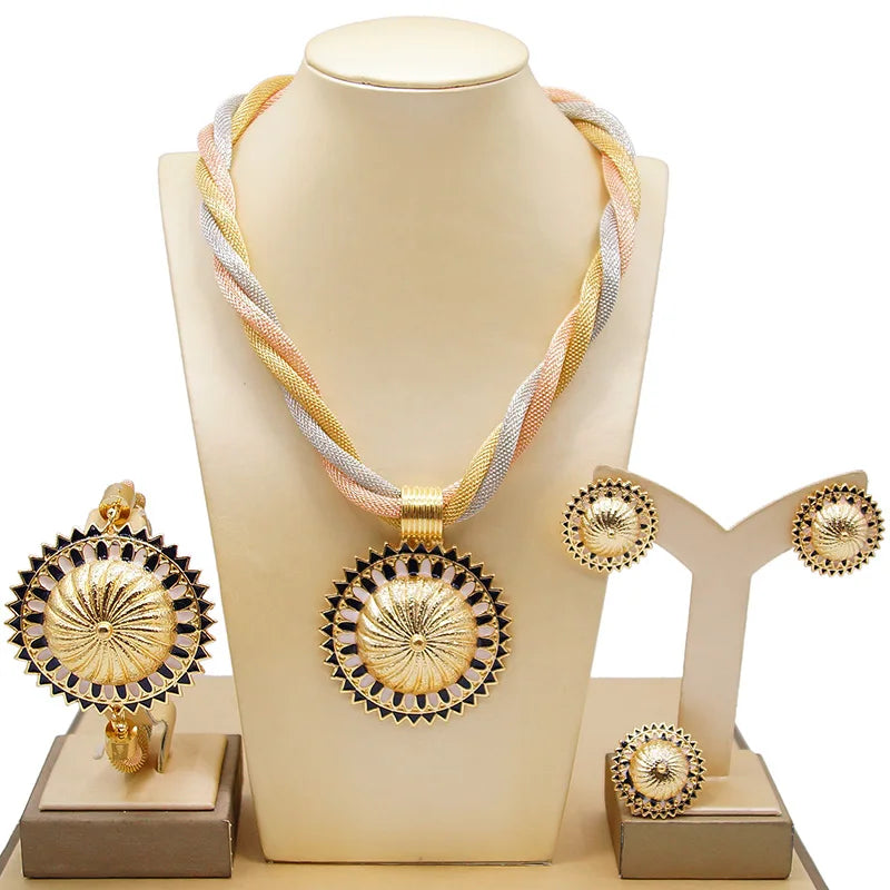 Zhuerrui New Design 24k Italian Gold Plated Women Jewelry Set Fashion Necklace African Big Jewelry SetsHC20070414