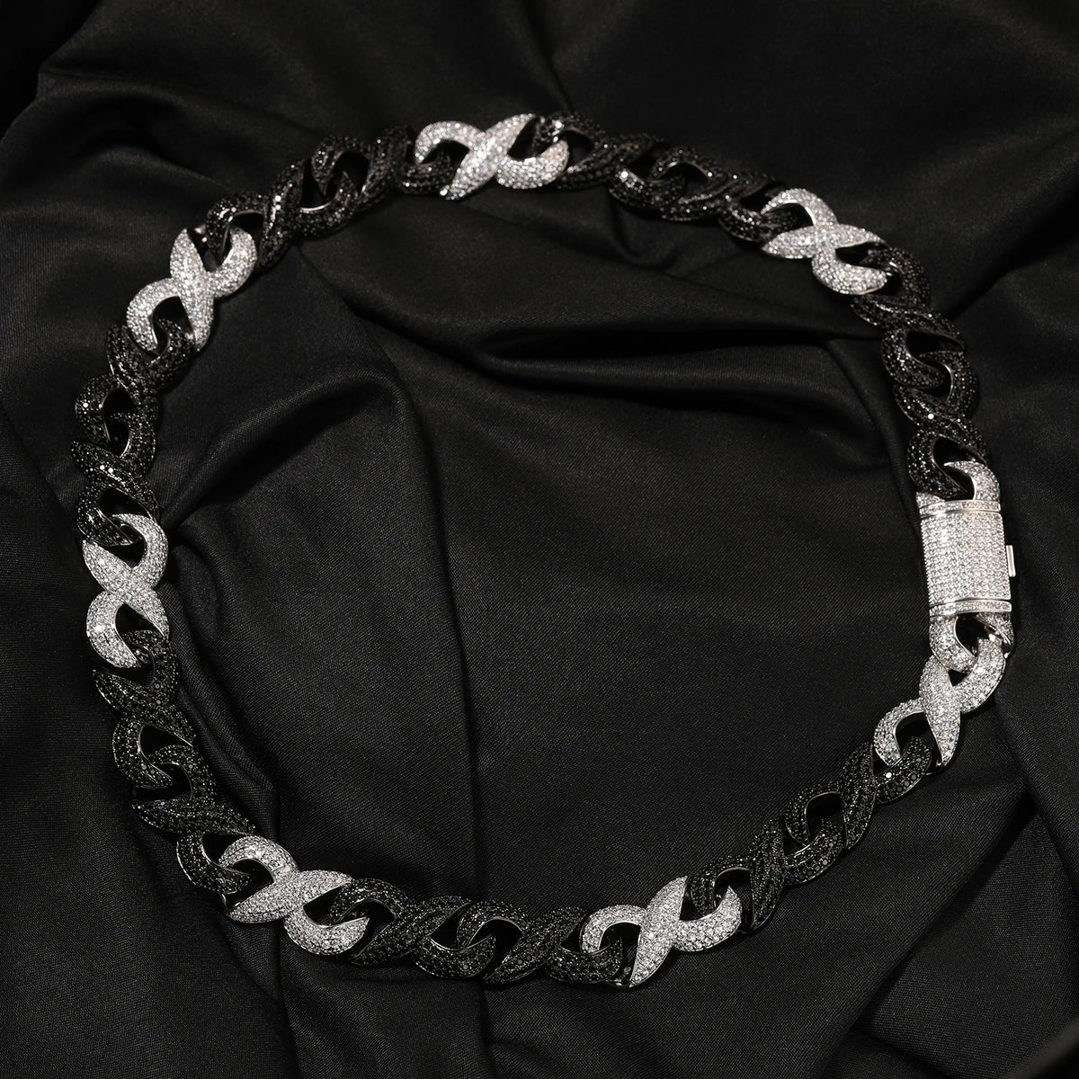 BiG-BOSS Wire Infinity Cuban Link Chain Platinum Plated Cuban Bracelet Necklace Hip Hop Iced Out Jewelry Cuban Chain with Black Zircon