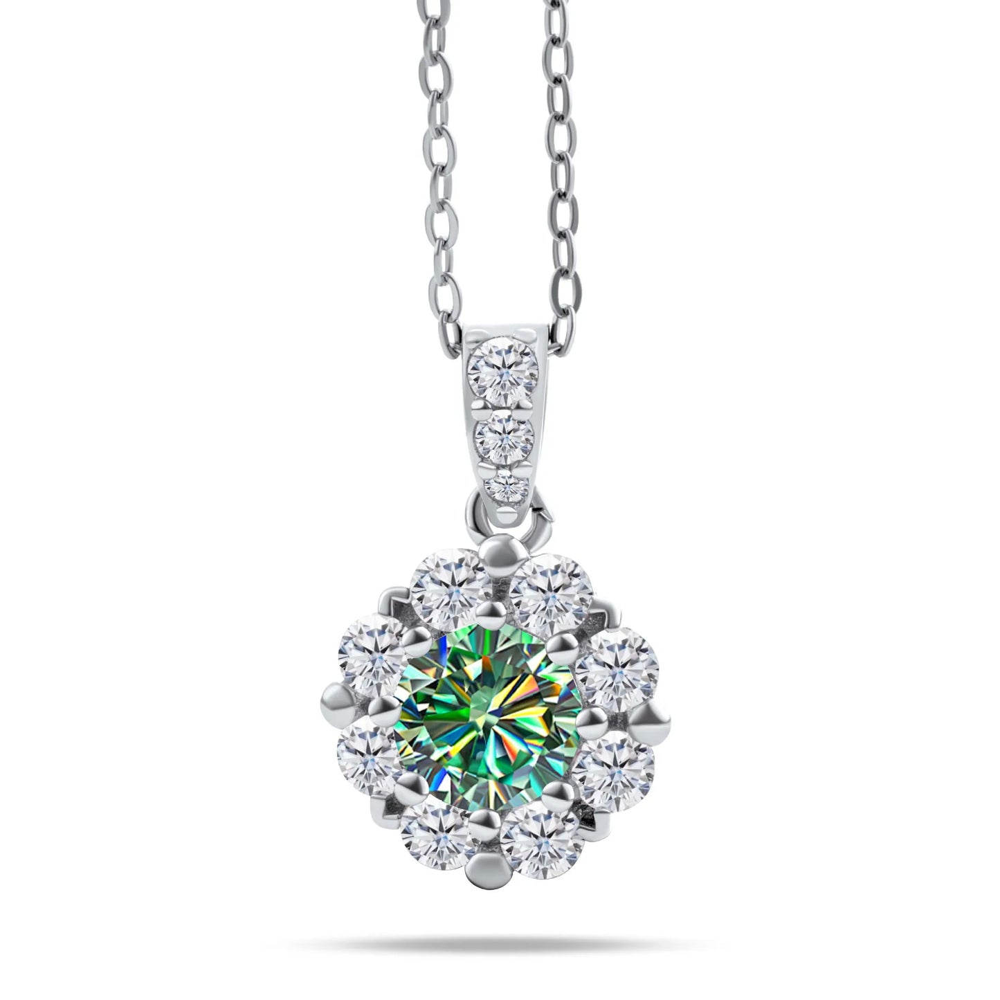 Fashion Fine 925 Sterling Silver Cluster Set Round Cut 1ct VVS GRA Colored Moissanite Jewelry Classic Sunflower Pendant Necklace