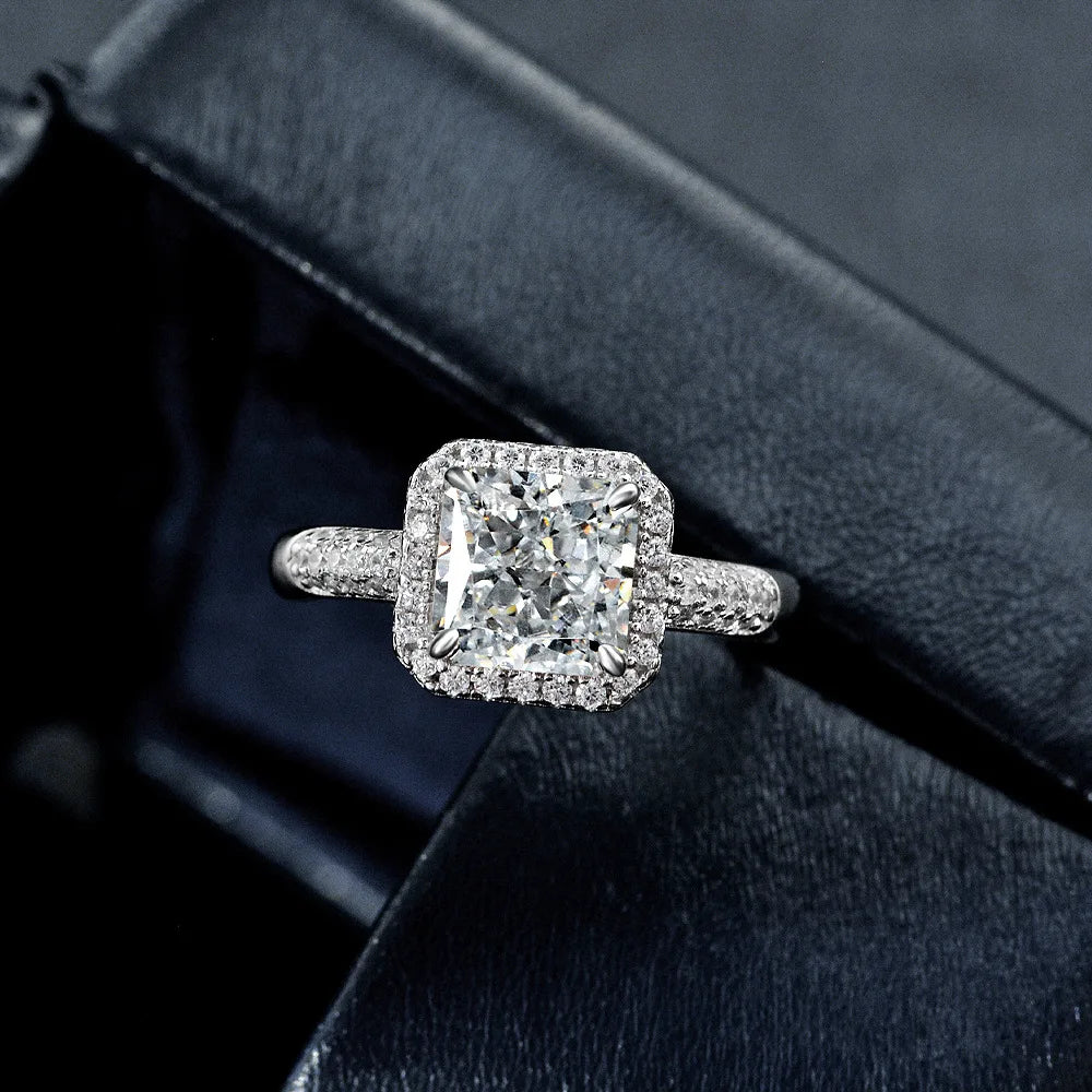 MuShan Platinum Plated 925 Silver 2 Carat High Carbon Diamond Women's Luxury Wedding Anniversary Party Ice Flower Cut White