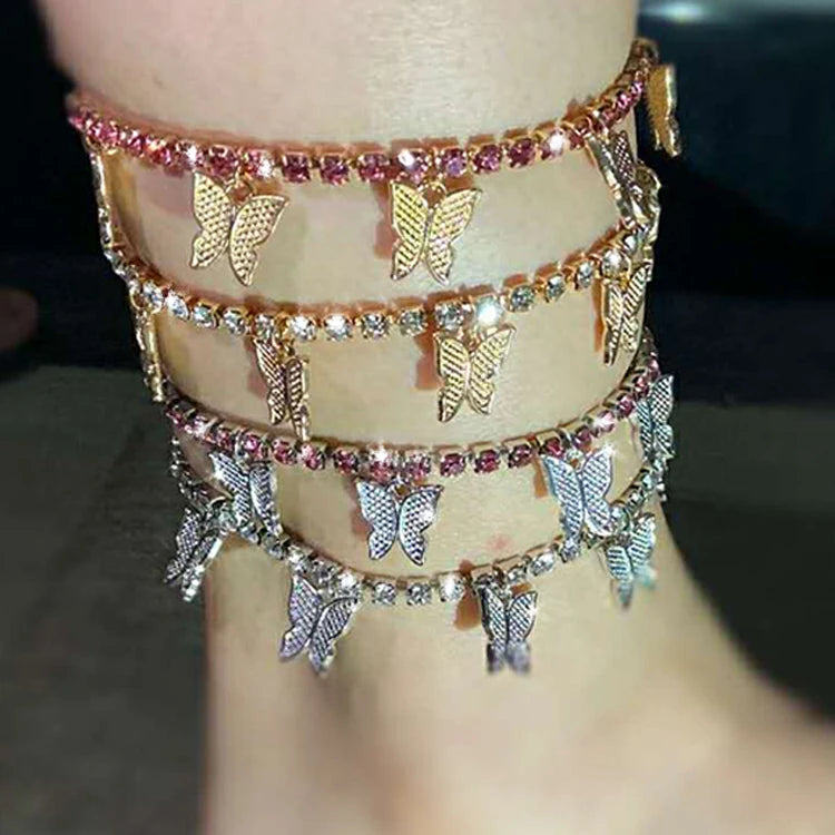 Wholesale Cuban Link Anklet Chain Anklet Butterfly Pendant Anklet for Women