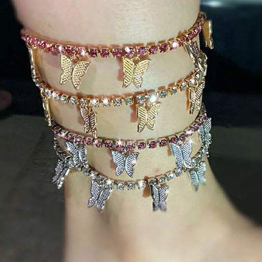 Wholesale Cuban Link Anklet Chain Anklet Butterfly Pendant Anklet for Women