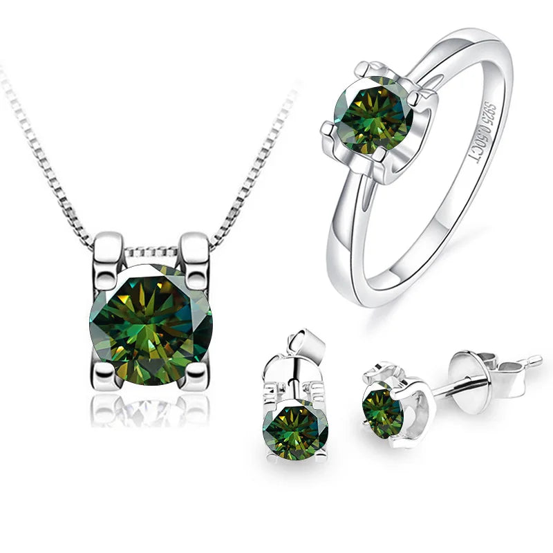 Luxury Moissanite Jewelry Set 925 Sterling Silver 1ct Earring Ring Pendant VVS Moissanite Diamond for Women