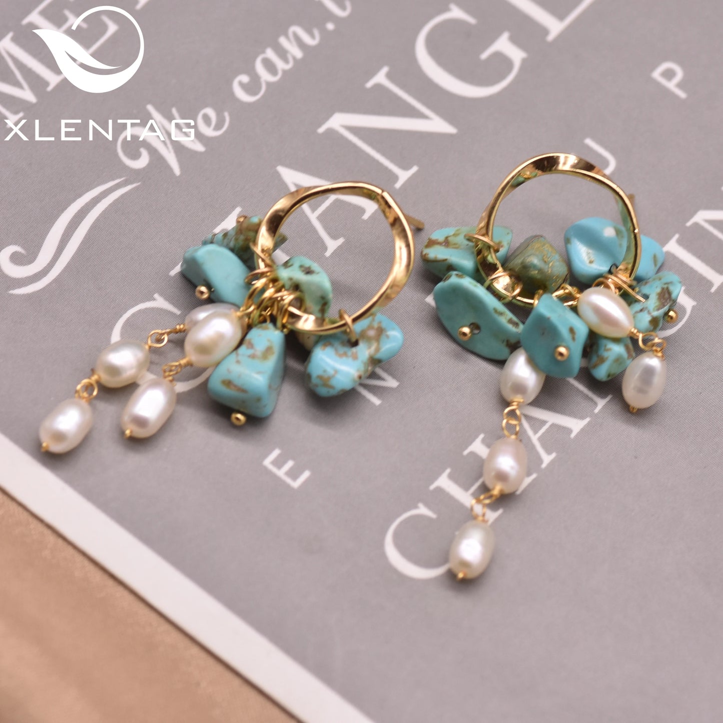 Handmade Earrings Natural Freshwater Pearl Turquoise Drop Earrings Ear Pin Material Bohemian Jewelry