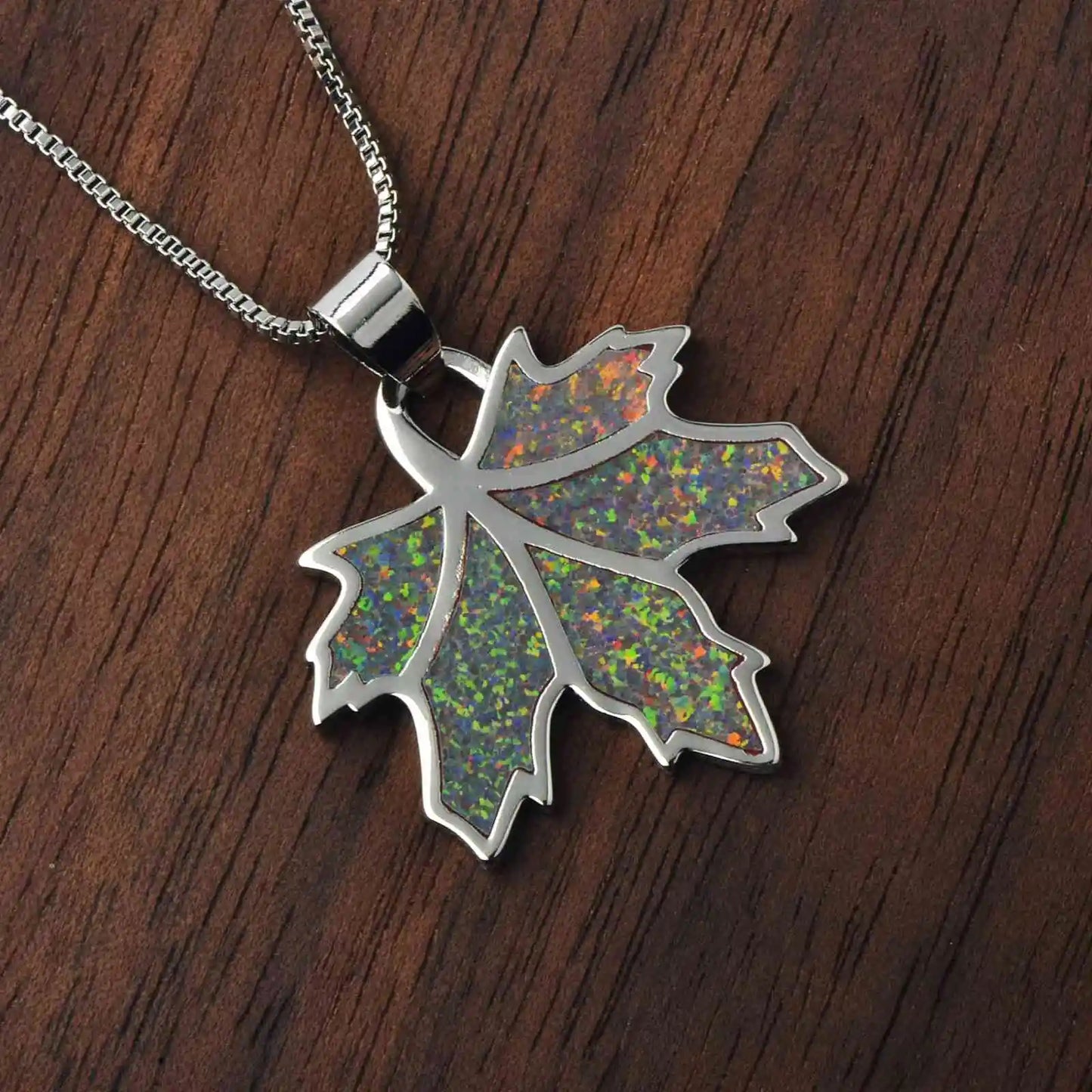 Aobao Leaf Tree Silver Plated Copper Alloy Minimalist Geometric Opal Lab Created Lariat Necklace for Women
