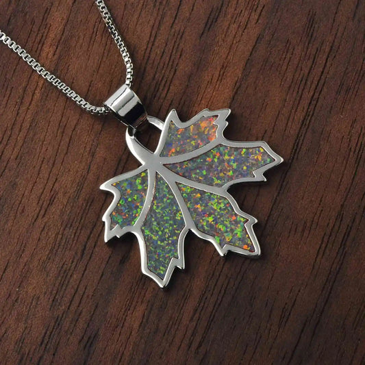 Aobao Leaf Tree Silver Plated Copper Alloy Minimalist Geometric Opal Lab Created Lariat Necklace for Women