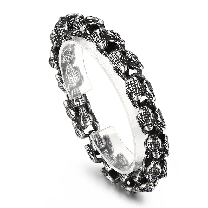 KALEN 220mm Punk Stainless Steel Snake Heads Link Chain Bracelets