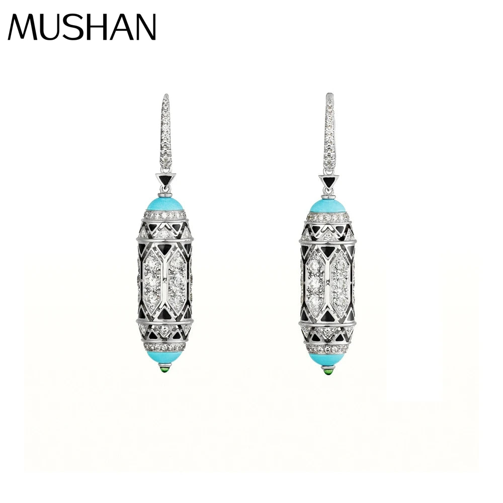 MUSHAN Jewelry Factory Blue Turquoise Earrings S925 Pure Silver Electroplated Gold Enamel Craftsmanship Jewelry