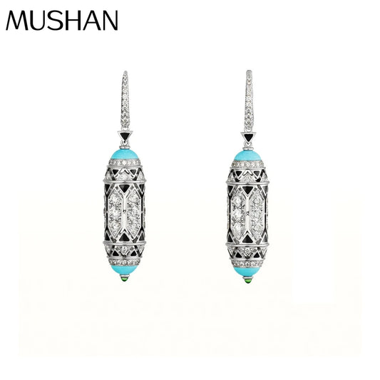 MUSHAN Jewelry Factory Blue Turquoise Earrings S925 Pure Silver Electroplated Gold Enamel Craftsmanship Jewelry