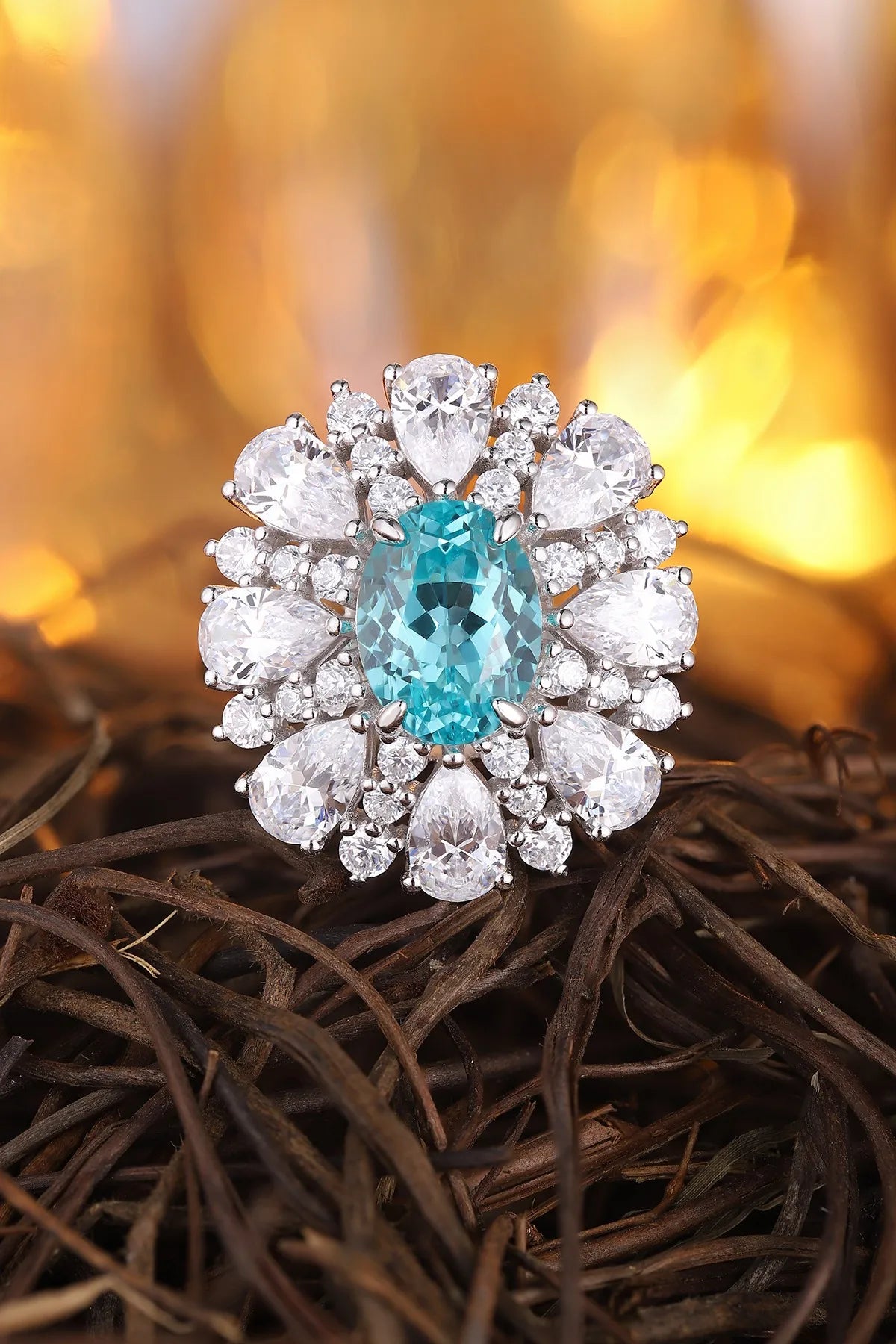Gemfiori Jewelry Trendy High Quality S925 Silver Cultivated Paraiba Ring Unisex Engagement Ring for Wedding Party or Gift