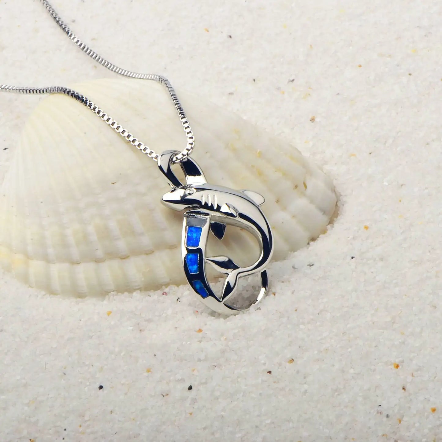 TikTok INS Wind Hawaii Beach Explosion Brass Opal Shark Pendant Necklace Cute Style Children's Wholesale Inlaid Charms