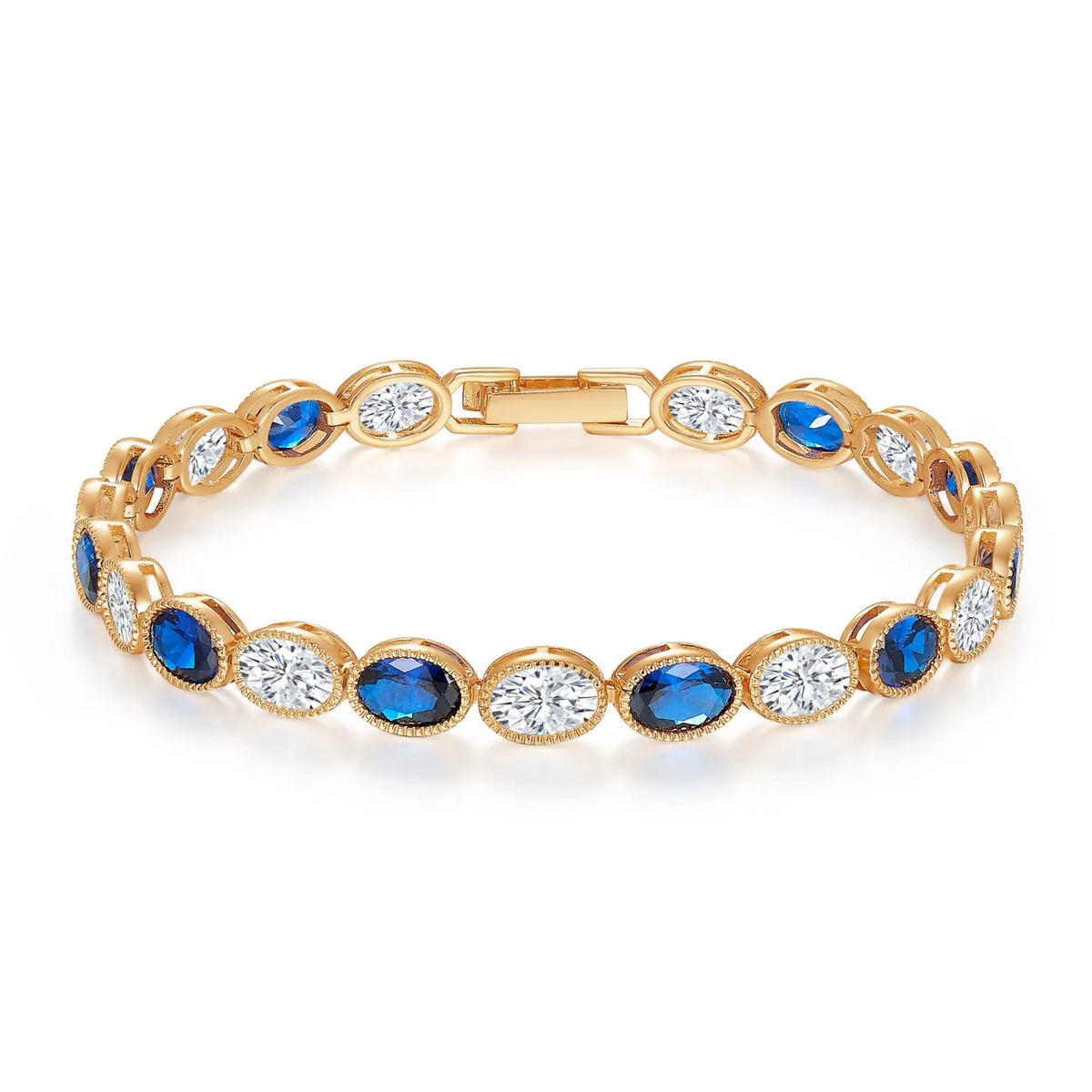 Romantic 14K Gold Plated Women's Tennis Bracelet Elegant Oval Shaped Zirconia Copper Chains Fashion Bracelets Bangles Jewelry