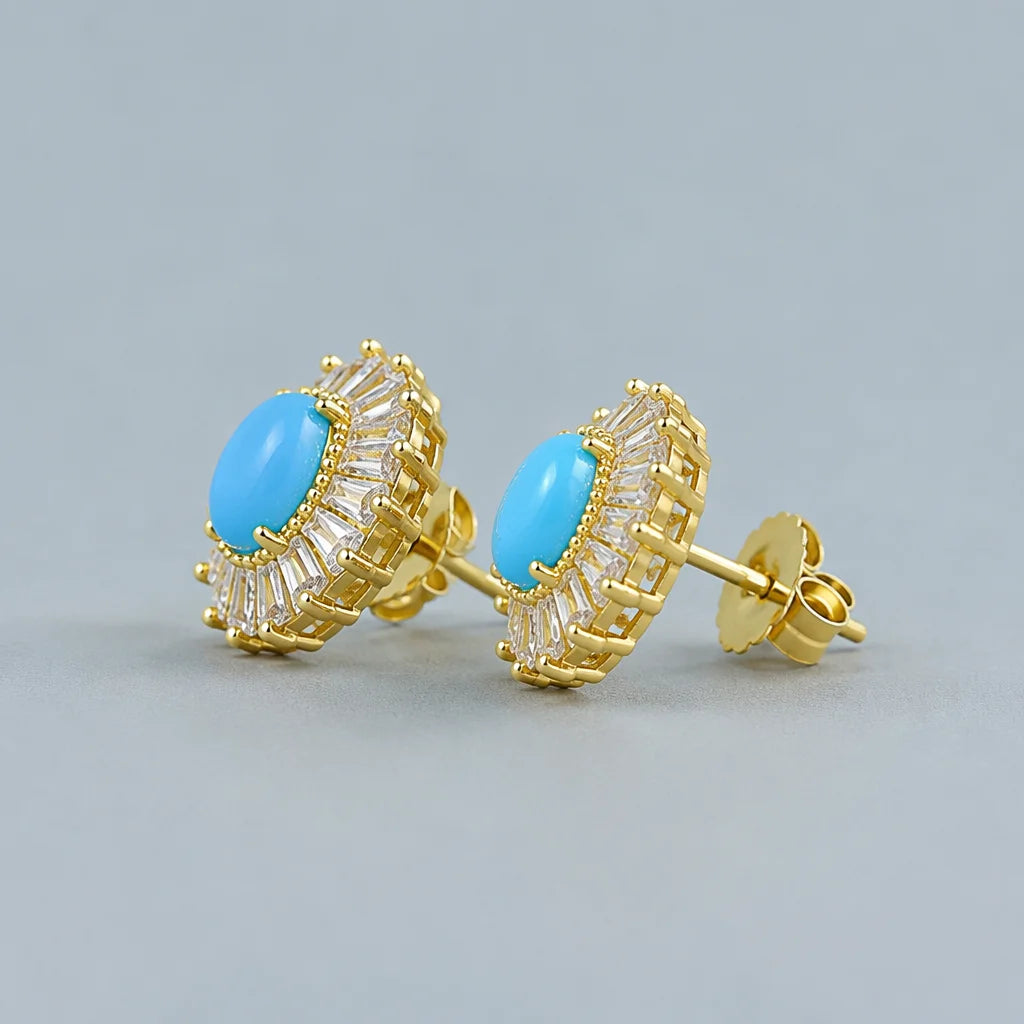 Gioiellieri Natural Turquoise Earrings 925 Sterling Silver December Birthstone Anniversary Gift for Women Sky Blue Cabochon Fine Jewelry