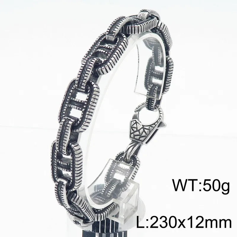 KALEN Trendy Fine Jewelry Fashion Bracelets Men Stainless Steel Striped Links Bracelet Bangle