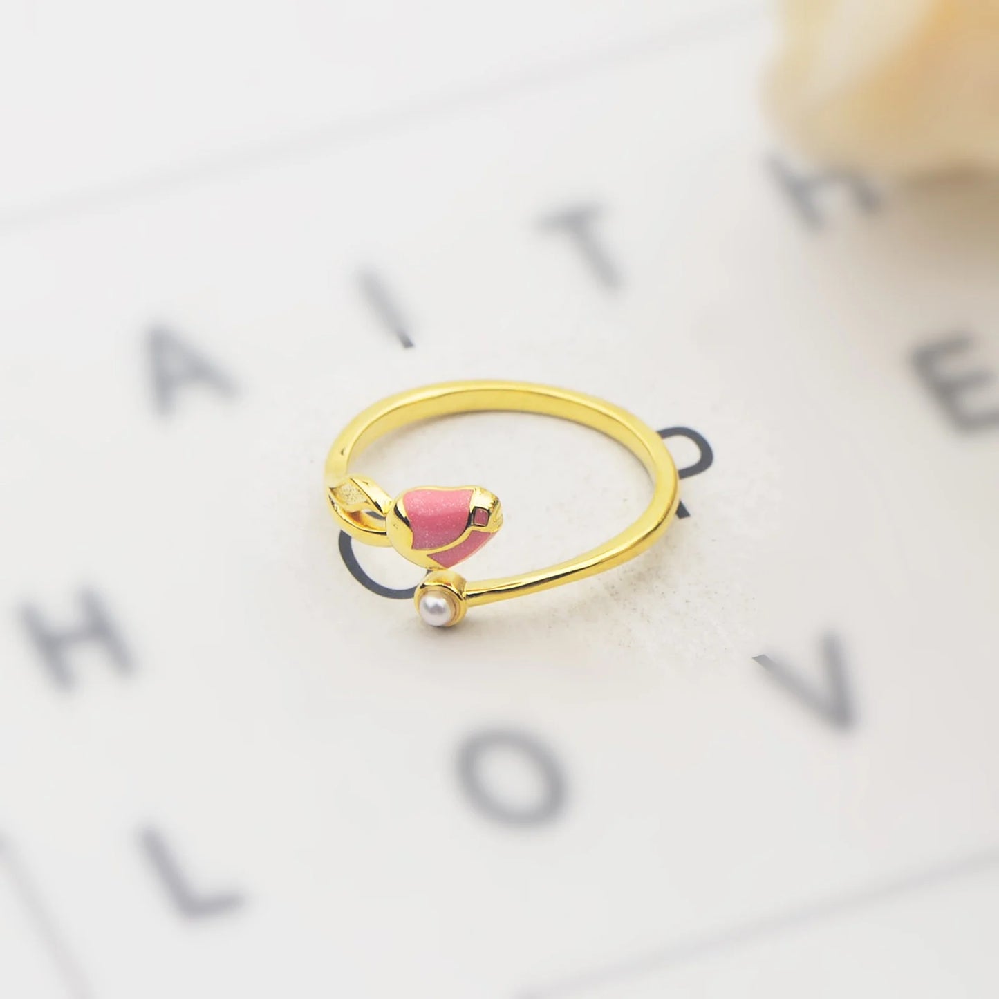 Hawaiian Tulip Coral Brass Modern Bohemian Design Women's Party Ring