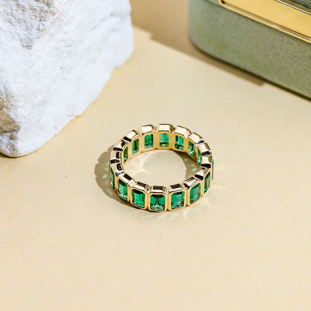 Messi Jewelry MSR-1723 Fashionable Design 14k 18k Gold Eternity Ring 3x5mm Gemstone Lab Grown Emerald Ring