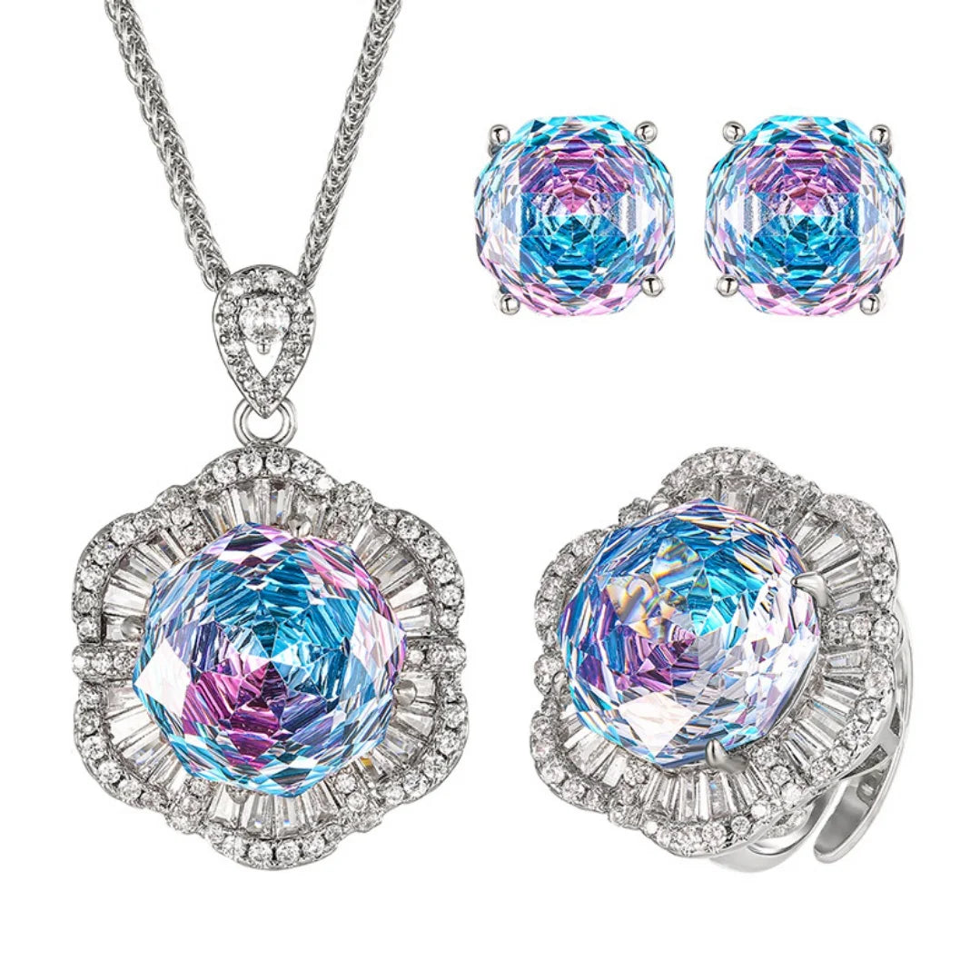 S&S Pink & Blue Gradient Zircon Floral Jewellery Set – Collection