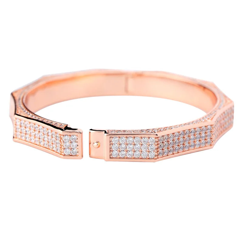 New Design Gold Silver Color Zircon Prong Setting Iced Out Brass Gold Plated Zircon Shiny HipHop Finger Bracelet Men Women Gifts