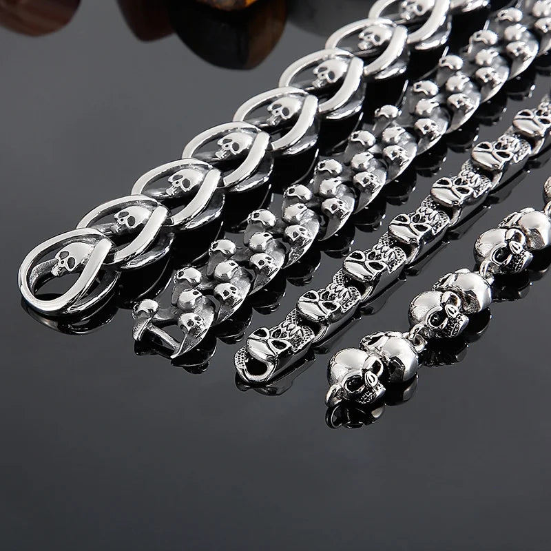 KALEN Punk Fine Jewelry Fashion Bracelets Men Multiple Style Chain Stainless Steel Skull Links Bracelet